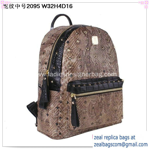 High Quality Replica MCM Armour Medium Backpack Snake Leather MC2095 Brown - Click Image to Close